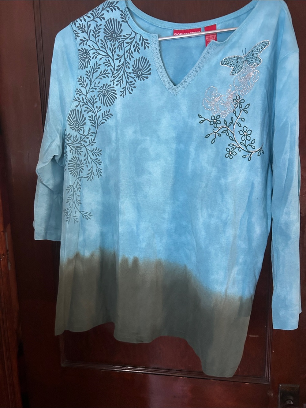 Blue Tie-Dye Butterfly Floral V-Neck Tunic